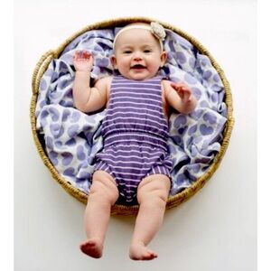Monica + Andy Hey Shorty Organic Overalls Purple Sunsuit Romper sz 3-6M